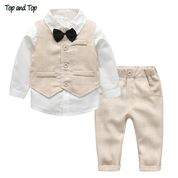 Beige / 12M - Top and Top Fashion Autumn Infant Clothing Set Kids Baby Boy Suit Gentleman Wedding Formal Vest Tie Shirt Pant 4Pcs Clothes Sets
