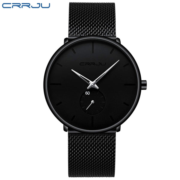black silver - Crrju Fashion Mens Watches Top Brand Luxury Quartz Watch Men Casual Slim Mesh Steel Waterproof Sport Watch Relogio Masculino
