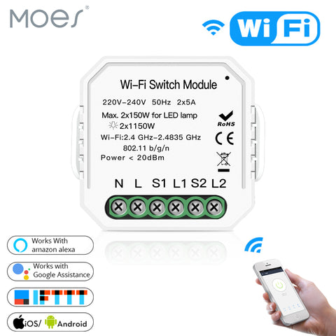 [variant_title] - Wifi Smart Light Switch Diy Breaker Module Smart Life/Tuya APP Remote Control,Working with Alexa Echo Google Home 2 Gang 2 Way.