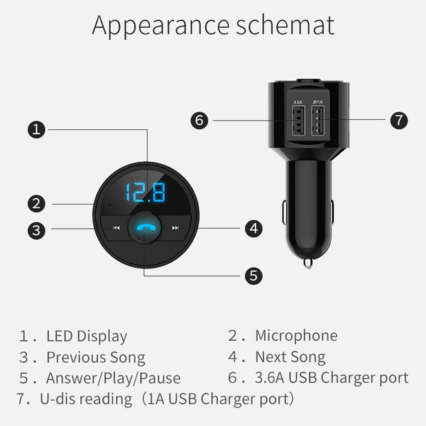 [variant_title] - KORSEED 3.6A Quick USB Charger Bluetooth Car Kit FM Transmitter modulator Audio Music Mp3 Player Phone Wireless Handsfree Carkit