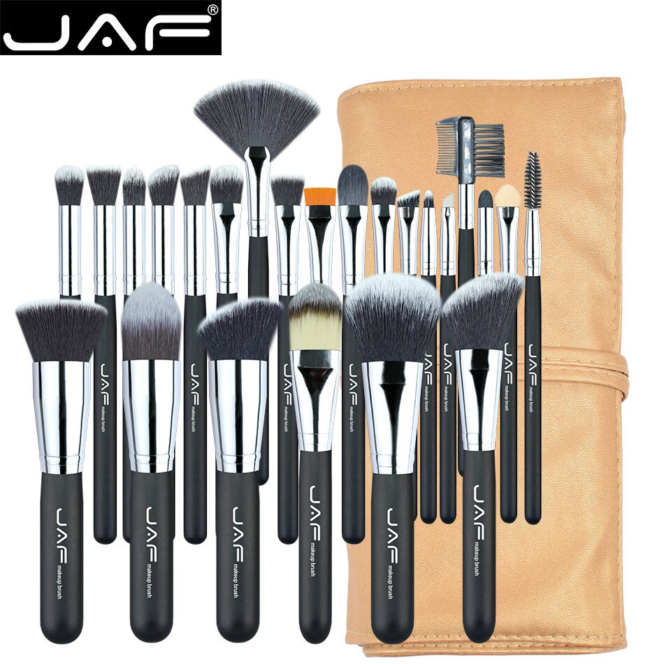 Leather case packing - JAF Brand 24 pcs Hair Makeup Brush Set High Quality Professional Makeup Brushes Synthetic kabuki brush With Leather Pouch 4000