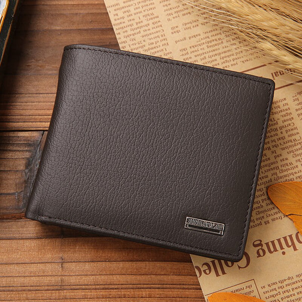 Brown - 100% Genuine Leather Mens Wallet Premium Product Real Cowhide Wallets for Man Short Black Walet Portefeuille Homme Short Purses