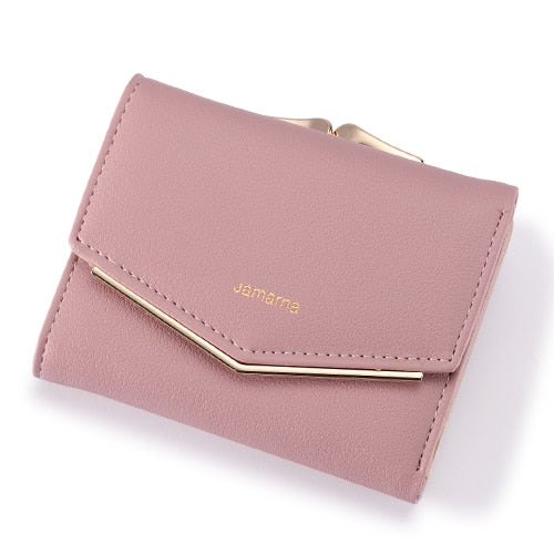Pink - Jamarna Wallet Female PU Leather Women Wallets Hasp Coin Purse Wallet Female Vintage Fashion Women Wallet Small Card Holder Red