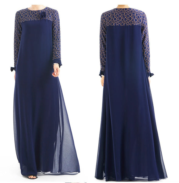 NAVY / L - Fashion Muslim Dress Abaya Islamic Clothing For Women Malaysia Jilbab Djellaba Robe Musulmane Turkish Baju Kimono Kaftan Tunic