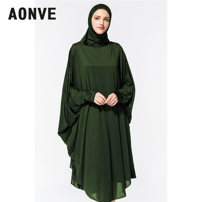 Army Green / L - Aonve Hijab Abaya Women Islamic Body Head Covering Kaftan Muslim Eid Festival Prayer Clothing Femme Formal Robe Musulmane Caftan