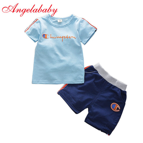 [variant_title] - 2019 new summer baby boys fashion clothing sets letter t shirt + shorts 2 pcs clothes for children kids cotton clothes suit