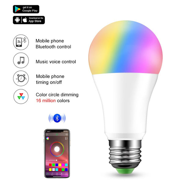 [variant_title] - Smart Bulb E27 B22 LED Wireless Bluetooth4.0 Dimmable 15W RGB Bulb Google Home APP Control Multicolored Changing Night Light