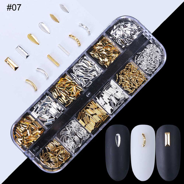 07 - 1Case Gold Silver Hollow 3D Nail Art Decorations Mix Metal Frame Nail Rivets Shiny Charm Strass Manicure Accessories Studs JI772