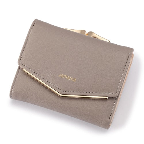 Gray - Jamarna Wallet Female PU Leather Women Wallets Hasp Coin Purse Wallet Female Vintage Fashion Women Wallet Small Card Holder Red