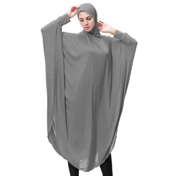 gray / Length-115 cm - Muslim Lady Thobe With Hijab Abaya Dress Face Cover Jilbab Prayer Clothing Ramadan for Women Long Sleeve Middle East Robe Islam