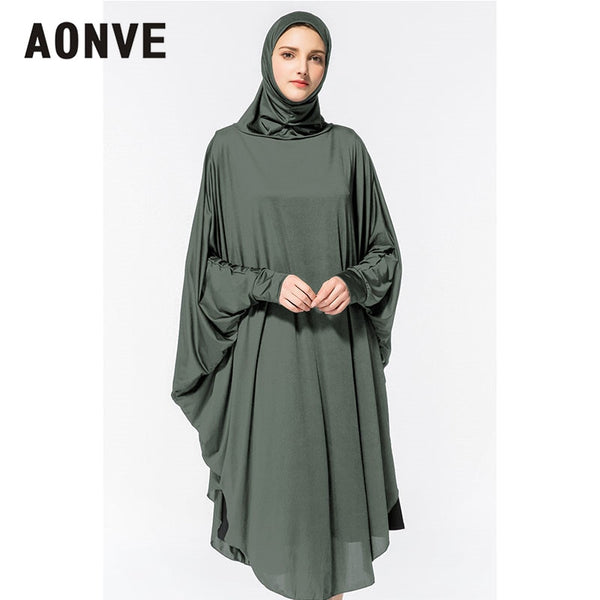 Gray / L - Aonve Hijab Abaya Women Islamic Body Head Covering Kaftan Muslim Eid Festival Prayer Clothing Femme Formal Robe Musulmane Caftan