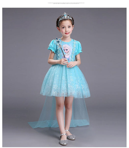 1-1254 / 10T - Disney Frozen dress girls waist cultivate morality show thin princess infant christmas cinderella dress rapunzel moana infants