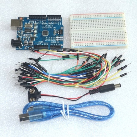 Default Title - Starter Kit for arduino Uno R3 - Bundle of 5 Items: Uno R3, Breadboard, Jumper Wires, USB Cable and 9V Battery Connector