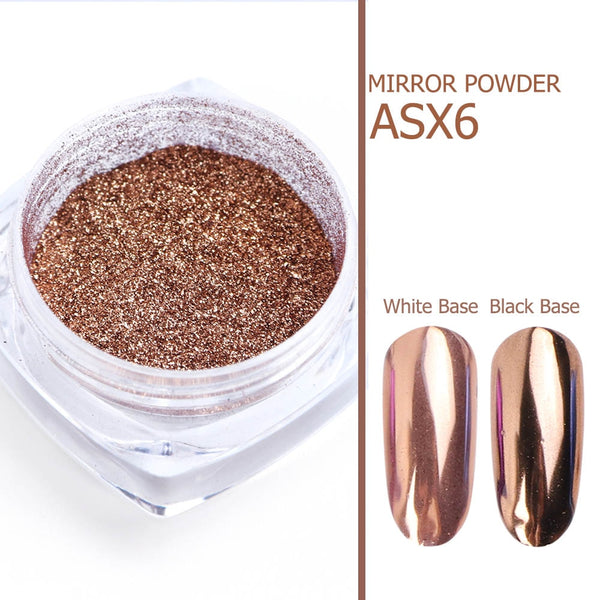 ASX6 - 1pcs Nail Art Mirror Pigment Powder Nail Glitter Dip Powder Rose Gold Shining Chrome Powder Decoration UV Gel Polish JIC/ASX