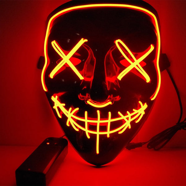Red - Led Mask Halloween Party Masque Masquerade Masks Neon Maske Light Glow In The Dark Mascara Horror Maska Glowing Masker Purge