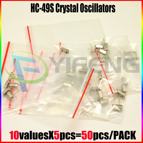 Default Title - 50pcs/lot Crystal Oscillators HC-49S 10 Values* each value 5pcs Assortment Kit 4MHZ,6MHZ,8MHZ,12MHZ,16MHZ,20MHZ,24MHZ~27MHZ