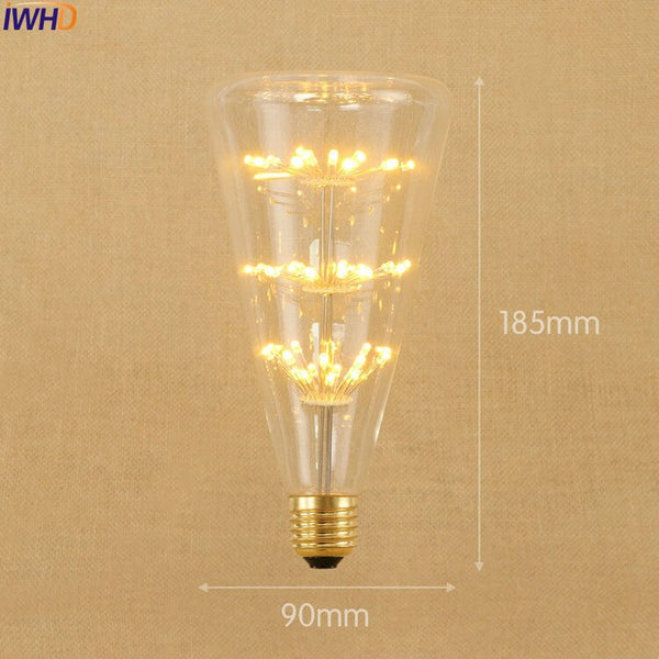 1-200005536 - IWHD Star E27 220V 3W LED Bombillas Vintage Bulb Light Lampada Edison Retro Lamp Decorative St64 G95 G80 St58 T10 T185 T30