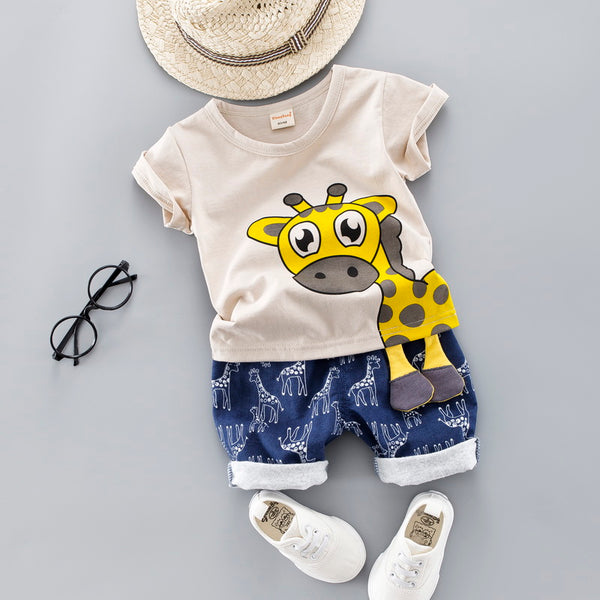 Camel / 12M - Baby Clothing Set for Boys Girls 2019 Cute Summer Casual Clothes Set Giraffe Top Blue Shorts Suits Kids Clothes 1-4 Years