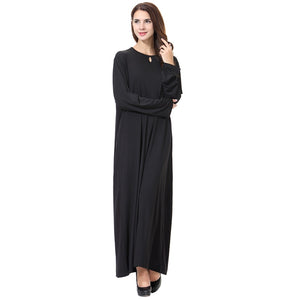 [variant_title] - Vintage Women Muslim Abaya O Neck Long Sleeve Patchwork Polyester Elastic Muslim Dress Islamic Clothing Arab Dubai Dress