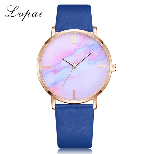 Blue - 2018 Lvpai Brand Women Watches Luxury Leather Strip Marble Dial Dress Wristwatch Ladies Gift Quartz Clock Relogio feminino