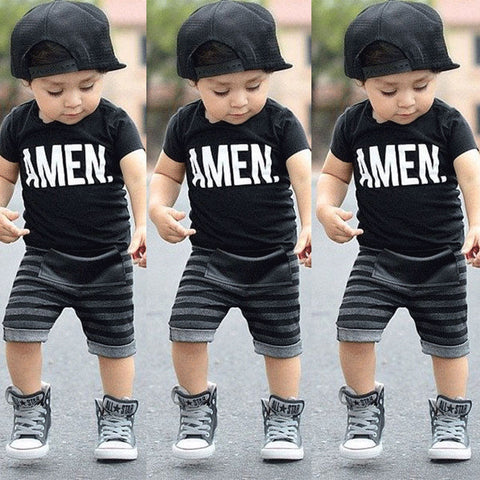 [variant_title] - Toddler Baby Kids Boys Summer Clothes Tops T-shirt Pants Outfits Set Size 2T-6T Free shipping