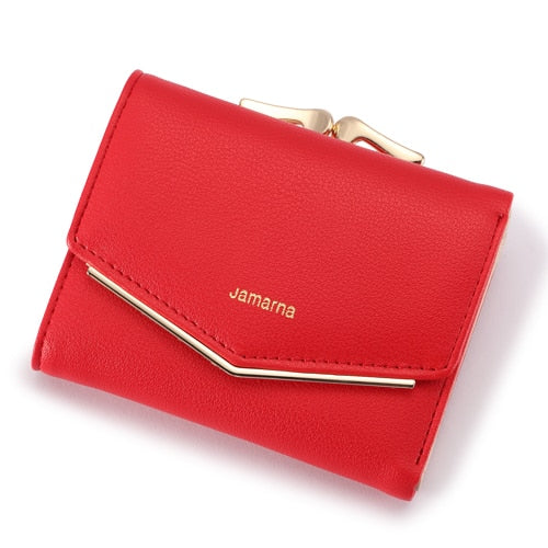Red - Jamarna Wallet Female PU Leather Women Wallets Hasp Coin Purse Wallet Female Vintage Fashion Women Wallet Small Card Holder Red