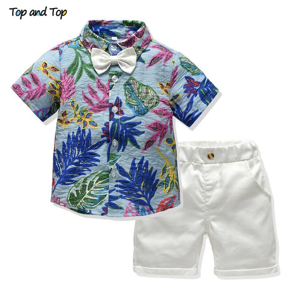 C / 2T - Top and Top boys clothing sets summer gentleman suits short sleeve shirt + shorts 2pcs kids clothes children clothing set