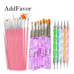 [variant_title] - Addfavor Acrylic Nail Art Brush Kit UV Gel Polish Painting Drawing Brushes Pen Nail Dotting Manicure Clean Brush Tools