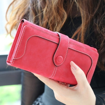 Red - Many Departments Faux Suede Long Wallet Women Matte Leather Lady Purse High Quality Female Wallets Card Holder Clutch Carteras