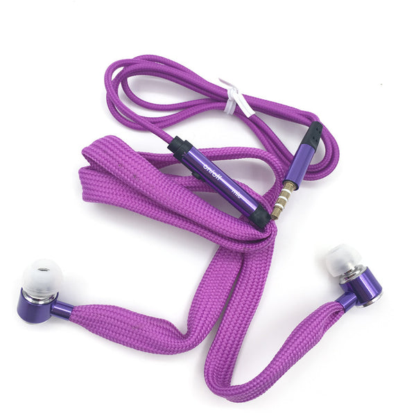 Purple - Shoelace Earphones Super Bass Headphones Metal Headset Stereo Earbuds Running Earpieces Sport Handsfree With Mic fone de ouvido