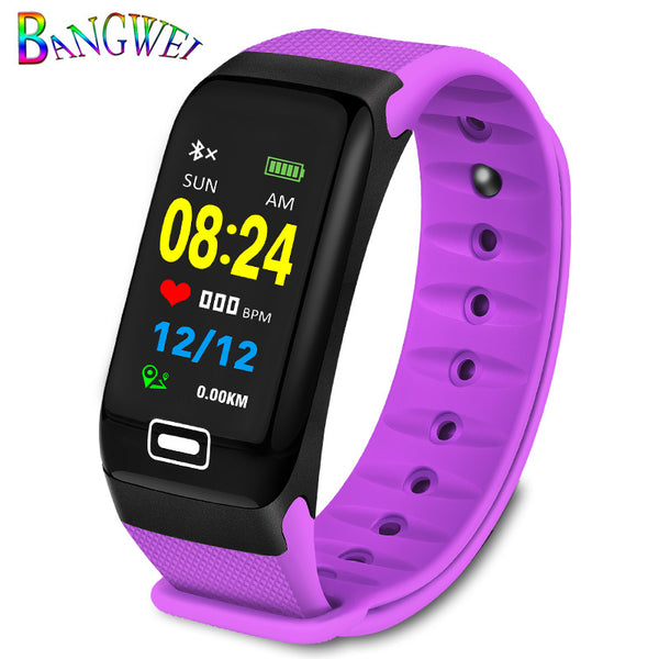 purple - BANGWEI Fitness smart watch men Women Pedometer Heart Rate Monitor Waterproof IP67 Swimming Running Sports Watch For Android IOS