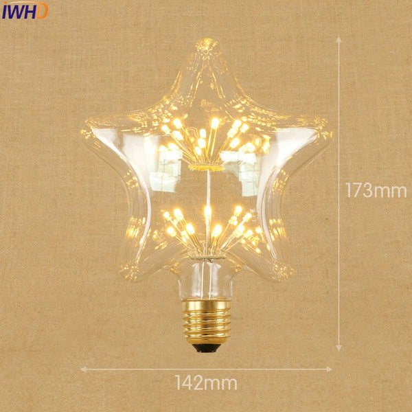 1-200006153 - IWHD Star E27 220V 3W LED Bombillas Vintage Bulb Light Lampada Edison Retro Lamp Decorative St64 G95 G80 St58 T10 T185 T30