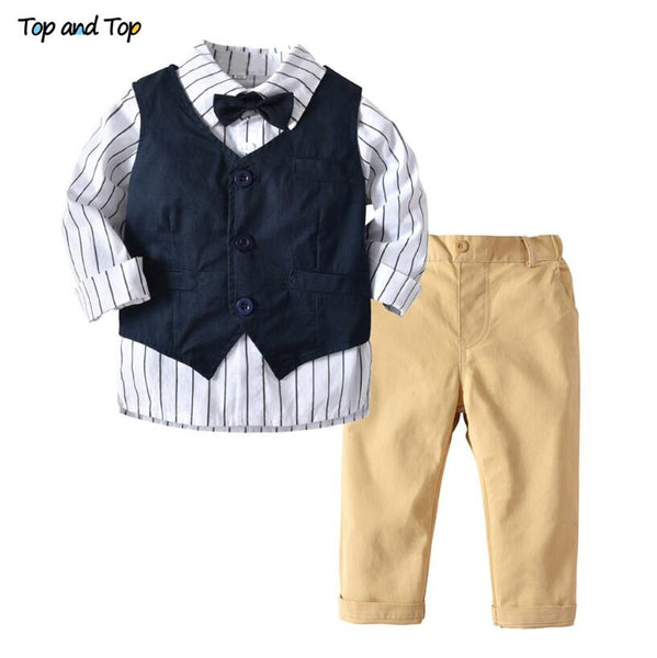 Navy Blue / 12M - Top and Top Fashion Autumn Infant Clothing Set Kids Baby Boy Suit Gentleman Wedding Formal Vest Tie Shirt Pant 4Pcs Clothes Sets