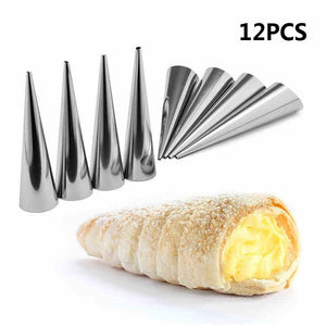 [variant_title] - 12pcs High Quality Conical Tube Cone Roll Moulds Stainless Steel Spiral Croissants Molds Pastry Cream Horn Cake Bread Mold
