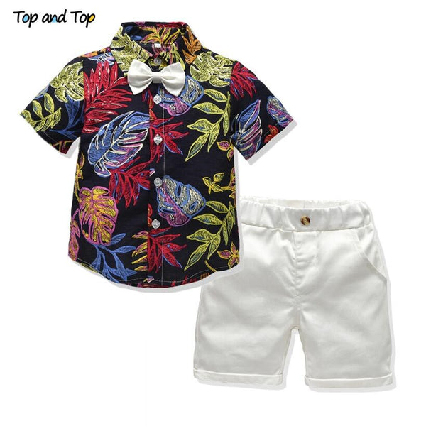 E / 2T - Top and Top boys clothing sets summer gentleman suits short sleeve shirt + shorts 2pcs kids clothes children clothing set