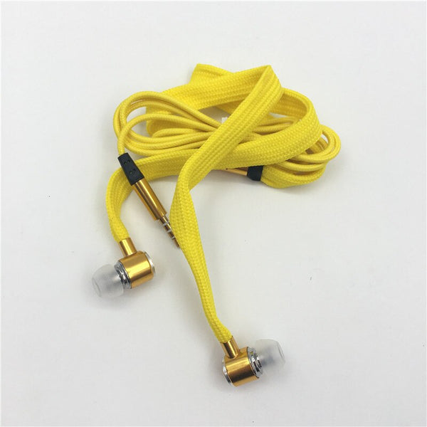 Yellow - Shoelace Earphones Super Bass Headphones Metal Headset Stereo Earbuds Running Earpieces Sport Handsfree With Mic fone de ouvido