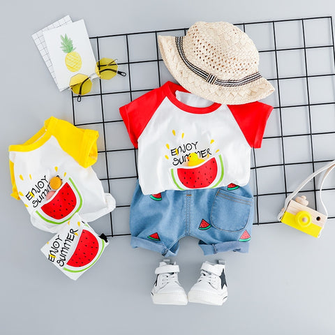 [variant_title] - HYLKIDHUOSE 2019 Summer Infant Clothes Suits Baby Girls Boys Clothing Sets Watermelon T Shirt Shorts Kids Children Costume