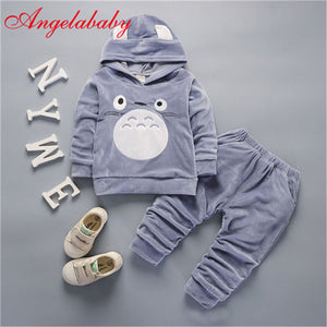 [variant_title] - Fashion Children Boys Girls Cartoon Clothing Suits Baby Velvet Hoodies Pants 2Pcs/Sets Kids Winter Clothes Toddler Tracksuits