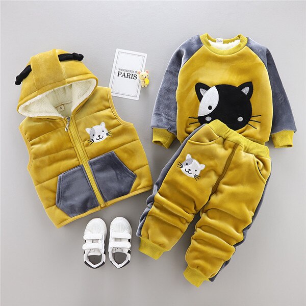 vest coat pant 3pcs-350850 / 12M - 0-4 years winter boy girl clothing set 2018 new casual fashion warm thicken kid suit children baby clothing vest+coat+pant 3pcs