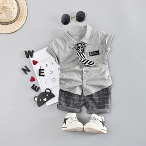 [variant_title] - Little Boys Party Clothing Baby 2pieces/Set Clothing Sets White Shirt with Tie + Shorts Infant Outfits Set Baby Clothes Suit