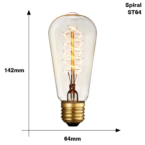 ST64 Spirai / E27 220V - Retro Edison Light Bulb E27 220V 40W ST64 G80 G95 T10 T45 T185 A19 A60 Filament Incandescent Ampoule Bulbs Vintage Edison Lamp
