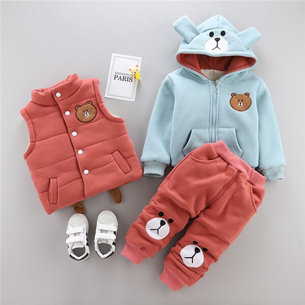 vest coat pant 3pcs-10 / 12M - 0-4 years winter boy girl clothing set 2018 new casual fashion warm thicken kid suit children baby clothing vest+coat+pant 3pcs