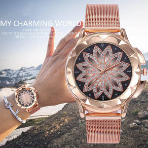 [variant_title] - Fashion Alloy Belt Mesh Watch Unisex women's watches Minimalist Style flower relogio feminino Watch for women reloj mujer