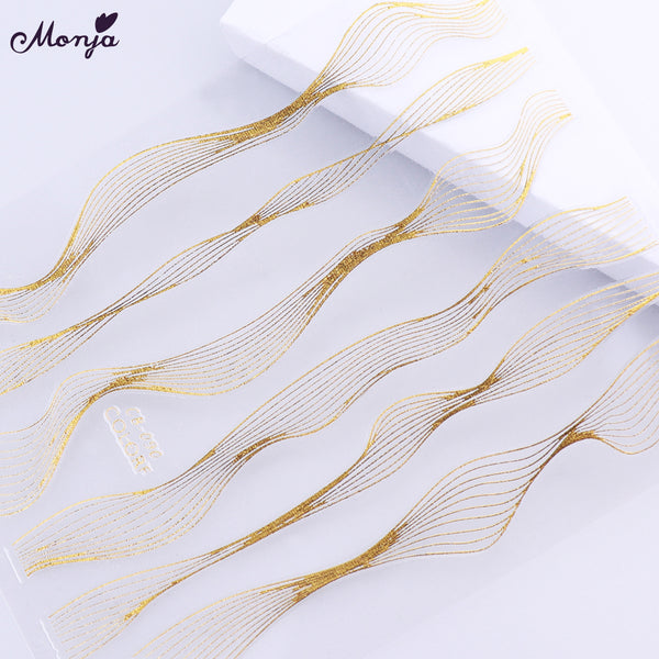 [variant_title] - Monja Nail Art Sticker Laser Gold Metal Stripe Wave Line Tape Self-Adhesive Transfer Foils 3D DIY Decal Manicure Tips Decoration