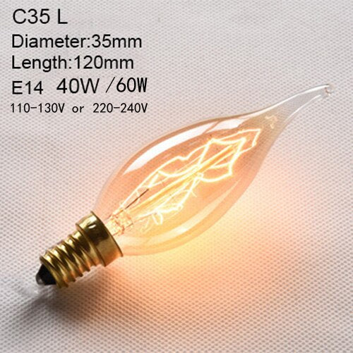 C35 L / 110 to 130V 40W - Edison Incandescent Light Bulbs E27 Lamp Holder 110V/240V 2300K Vintage Decoration Warm Lights 40W-60W