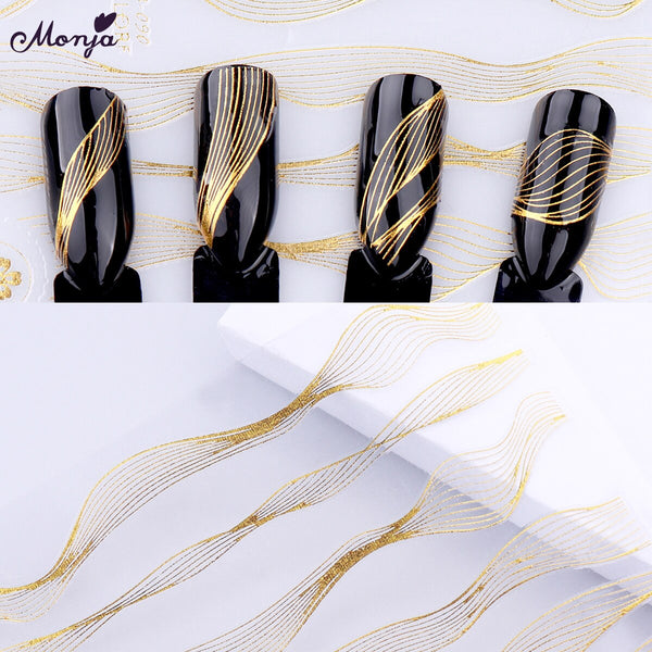 [variant_title] - Monja Nail Art Sticker Laser Gold Metal Stripe Wave Line Tape Self-Adhesive Transfer Foils 3D DIY Decal Manicure Tips Decoration