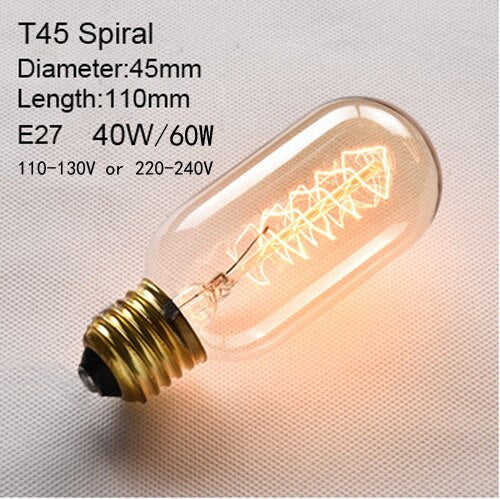 T45 Spiral / 110 to 130V 40W - Edison Incandescent Light Bulbs E27 Lamp Holder 110V/240V 2300K Vintage Decoration Warm Lights 40W-60W