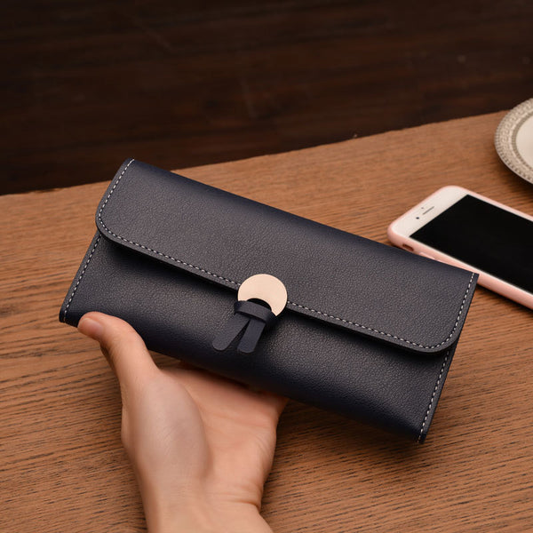 DARK BLUE - 2018 Fashion Long Women Wallets High Quality PU Leather Women's Purse and Wallet Design Lady Party Clutch Female Card Holder