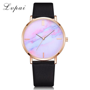 Black - 2018 Lvpai Brand Women Watches Luxury Leather Strip Marble Dial Dress Wristwatch Ladies Gift Quartz Clock Relogio feminino
