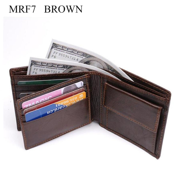 brown - 100% Genuine Leather Wallet Men New Brand Purses for men Black Brown Bifold Wallet RFID Blocking Wallets With Gift Box MRF7